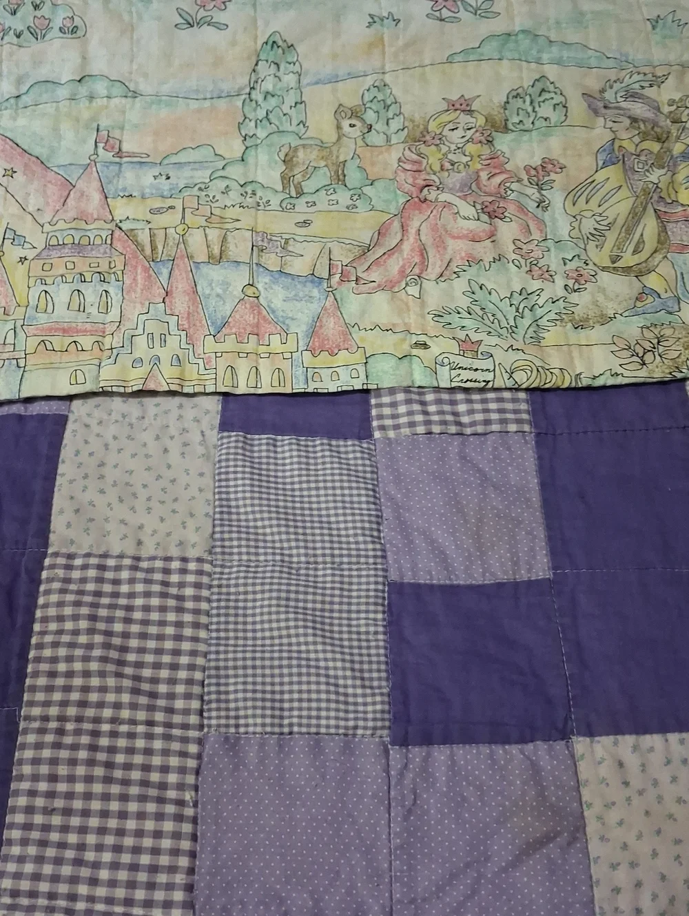 Home Made Purple Patchwork Princess-Themed Quilt - Reversable..
